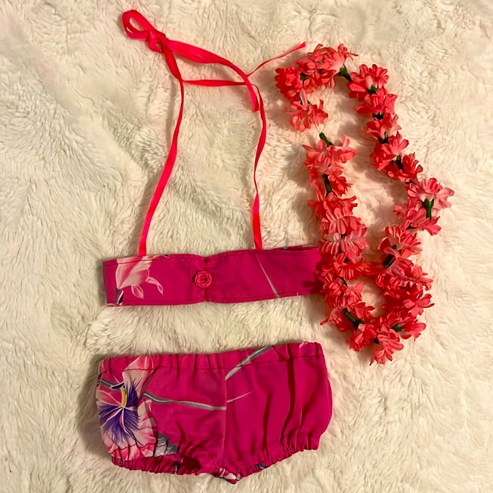 Hawaiian print, doll swim suit. Hand made. (Fits a cabbage patch size doll)